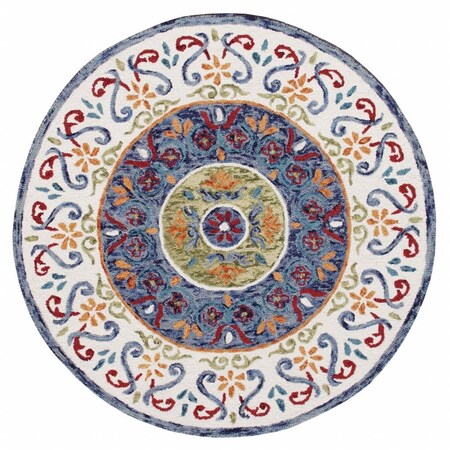 Palacedesigns 6 ft. Round Blue & White Ornate Medallion Area Rug - Blue White - 6' PA3096200